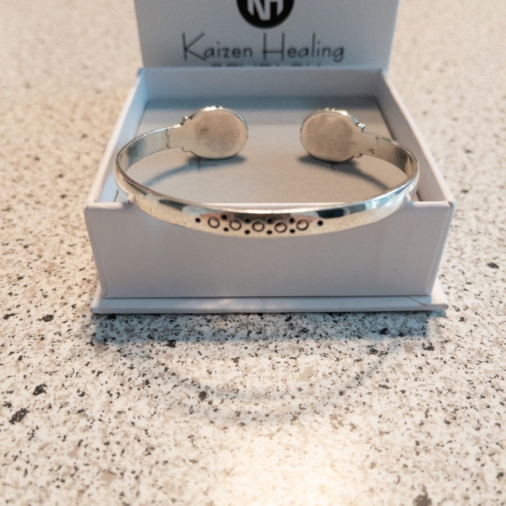 Solid Sterling Silver With Teal Turquoise Bangle - image 3